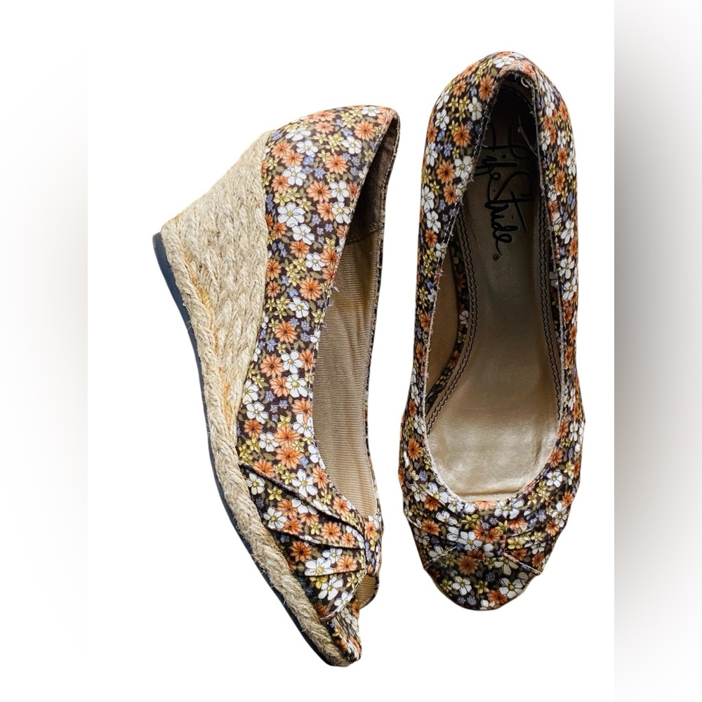 Life Stride Wedge Heels Floral Sandals Flowers Boho Size 6.5